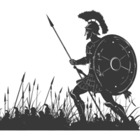 AI generated silhouette of a ancient war situation black color only png