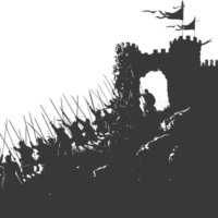 AI generated silhouette of a ancient war situation black color only png