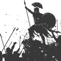 AI generated silhouette of a ancient war situation black color only png