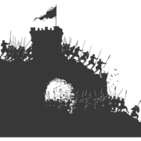 AI generated silhouette of a ancient war situation black color only png