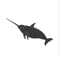 AI generated Silhouette narwhal animal black color only full body png