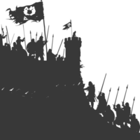 AI generated silhouette of a ancient war situation black color only png