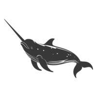 AI generated Silhouette narwhal animal black color only full body png