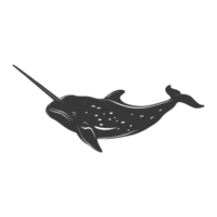 AI generated Silhouette narwhal animal black color only full body png