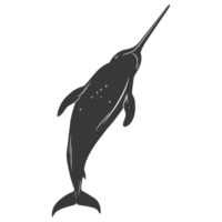 AI generated Silhouette narwhal animal black color only full body png