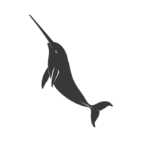 AI generated Silhouette narwhal animal black color only full body png