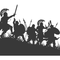 AI generated silhouette of a ancient war situation black color only png