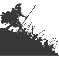 AI generated silhouette of a ancient war situation black color only png