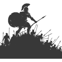 AI generated silhouette of a ancient war situation black color only png