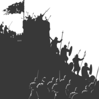 AI generated silhouette of a ancient war situation black color only png