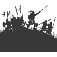 AI generated silhouette of a ancient war situation black color only png