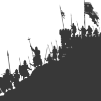 AI generated silhouette of a ancient war situation black color only png