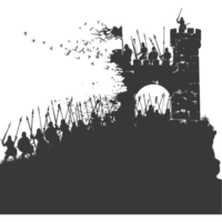 AI generated silhouette of a ancient war situation black color only png