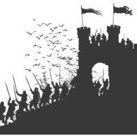 AI generated silhouette of a ancient war situation black color only png