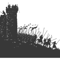 AI generated silhouette of a ancient war situation black color only png