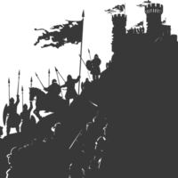 AI generated silhouette of a ancient war situation black color only png