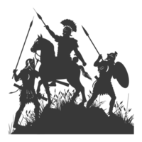 AI generated silhouette of a ancient war situation black color only png