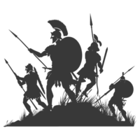 AI generated silhouette of a ancient war situation black color only png