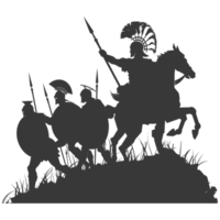 AI generated silhouette of a ancient war situation black color only png