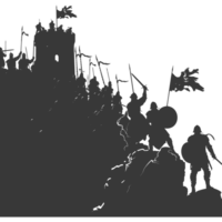 AI generated silhouette of a ancient war situation black color only png