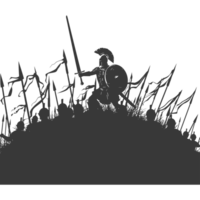 AI generated silhouette of a ancient war situation black color only png