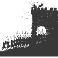 AI generated silhouette of a ancient war situation black color only png