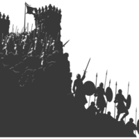 AI generated silhouette of a ancient war situation black color only png