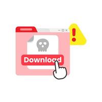 Fake download link buttons are dangerous, malicious files or malware from internet concept illustration flat design vector. simple graphic element for infographic, icon vector