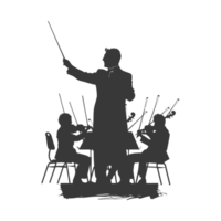 ai généré silhouette orchestre conducteur dans action noir Couleur seulement png