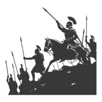 AI generated silhouette of a ancient war situation black color only png