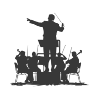 ai généré silhouette orchestre conducteur dans action noir Couleur seulement png