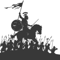 AI generated silhouette of a ancient war situation black color only png