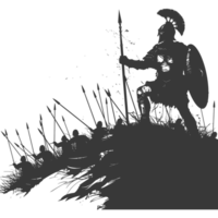 AI generated silhouette of a ancient war situation black color only png