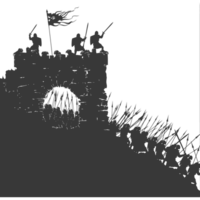 AI generated silhouette of a ancient war situation black color only png