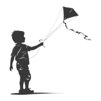 AI generated Silhouette little boy playing kite black color only png