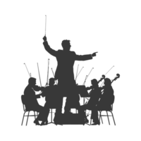 ai généré silhouette orchestre conducteur dans action noir Couleur seulement png