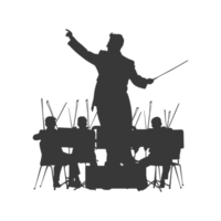 ai généré silhouette orchestre conducteur dans action noir Couleur seulement png