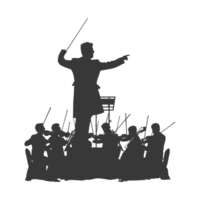 AI generated Silhouette orchestra conductor in action black color only png