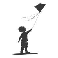 AI generated Silhouette little boy playing kite black color only png