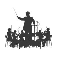 ai généré silhouette orchestre conducteur dans action noir Couleur seulement png