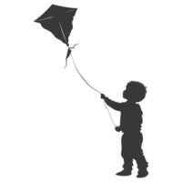 AI generated Silhouette little boy playing kite black color only png