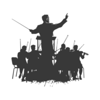 AI generated Silhouette orchestra conductor in action black color only png