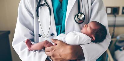 AI generated Doctor Holding Newborn Baby. Generative AI photo