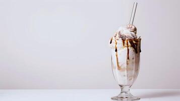 ai generado delicioso hielo crema helado con frutas y nueces con chocolate salsa. generativo ai foto