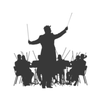 ai généré silhouette orchestre conducteur dans action noir Couleur seulement png