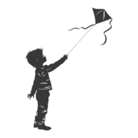 AI generated Silhouette little boy playing kite black color only png