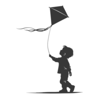 AI generated Silhouette little boy playing kite black color only png