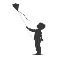 AI generated Silhouette little boy playing kite black color only png