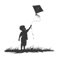 AI generated Silhouette little boy playing kite black color only png