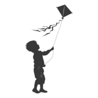 AI generated Silhouette little boy playing kite black color only png